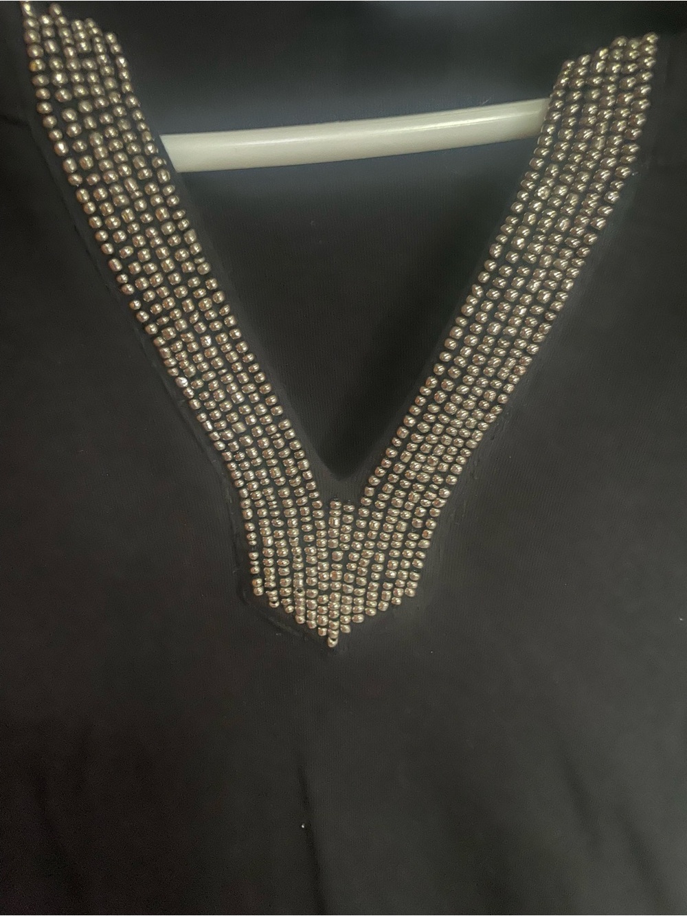 Chico's Black Long Sleeve V-Neck Top with Rhinestone Trim - Picture 3 of 4